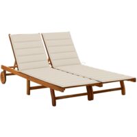 vidaXL 2-Person Garden Sun Lounger with Cushions Solid Acacia Wood