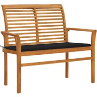 vidaXL Banc de jardin avec coussin noir 112 cm Bois de teck massif