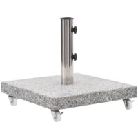 Vidaxl – Socle de parasol en granit 30 kg – Base carrée gris 45x45cm avec roulettes – Adaptateur pour mâts 38/48mm