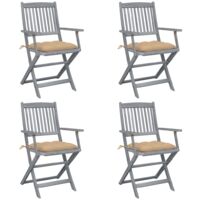 vidaXL Folding Chairs 4 pcs with Cushions Solid Acacia Wood (46334+314870)