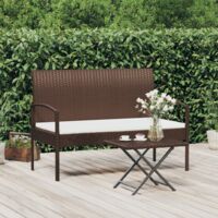 vidaXL Garden Bench with Cushion Brown 105 cm Poly Rattan