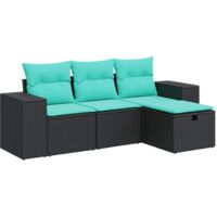 vidaXL 4 Piece Garden Sofa Set with Cushions Black Poly Rattan