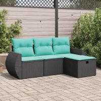 vidaXL 4 Piece Garden Sofa Set with Cushions Black Poly Rattan