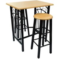 vidaXL Bar Table and Stool Set 3 Pieces Wood and Steel (240095)