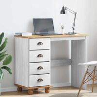 Vidaxl – Bureau droit ASKIM blanc 95 x 40 x 75 cm – Construction en pin massif – Tiroir pratique pour rangement – Cadre métal robuste