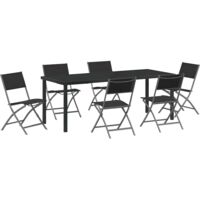 vidaXL Ensemble de salle à manger pour jardin 7 pcs Noir