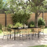 vidaXL Garden Dining Set 7 pcs Brown Poly Rattan