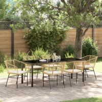 vidaXL Garden Dining Set 7 pcs Brown Poly Rattan