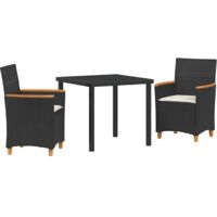 vidaXL Garden Dining Set 3 pcs Black Poly Rattan
