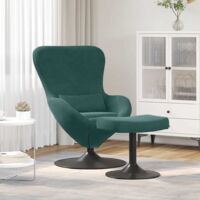 vidaXL Egg Chair with Footstool Dark Green Velvet