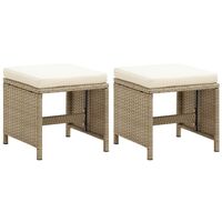 vidaXL Garden Stools 2 pcs with Cushions Poly Rattan Beige