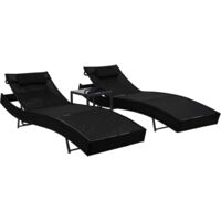 vidaXL Chaise longue 2 pcs et table Résine tressée et textilène Noir