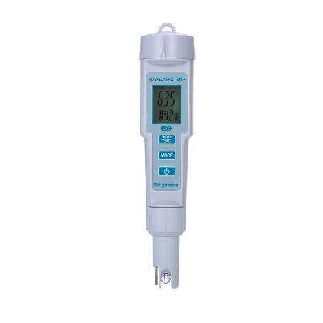 Testeur de qualité de l'eau 4 en 1 pH/EC/TDS/mètre de température IP55 Étanche Arrêt automatique Rétroéclairage Testeur d'affichage Blanc PH-686