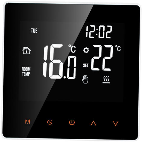Thermostat intelligent eau / gaz Chaudiere numerique Regulateur de temperature ecran LCD tactile programmable Semaine Antigel Fonction de chauffe-eau Thermostat, Blanc, pas de WiFi