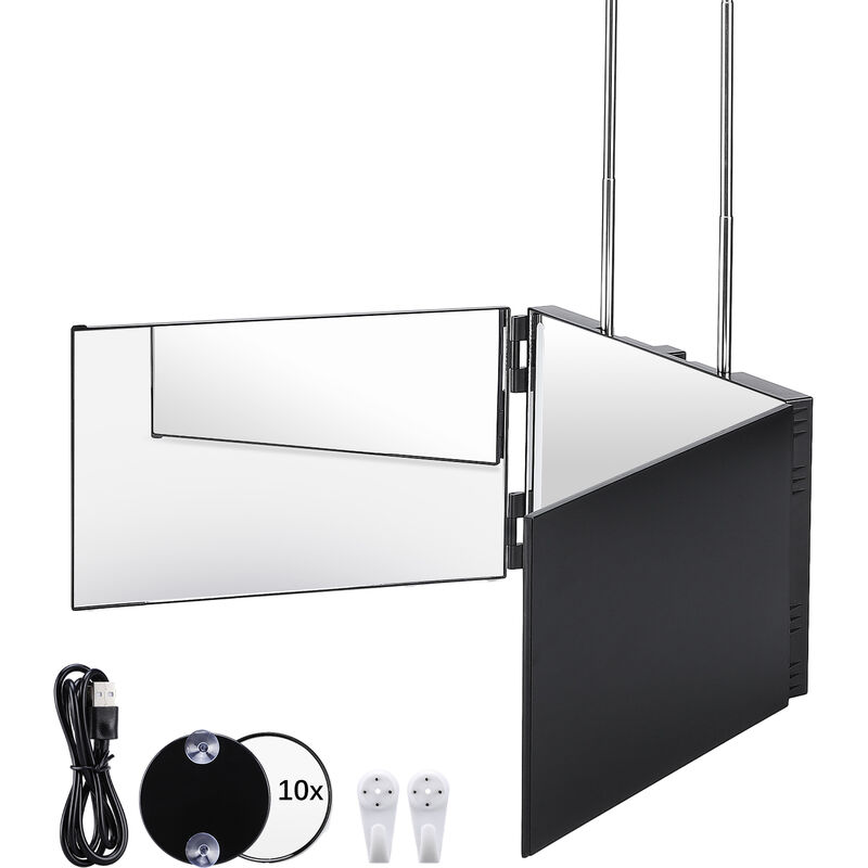 Make-up-Spiegel 360-Grad-Spiegel, wiederaufladbare 3-Wege-LED-Spiegel,  höhenverstellbar bis 21 Zoll, frei hängen überall, Rasieren, Schminken
