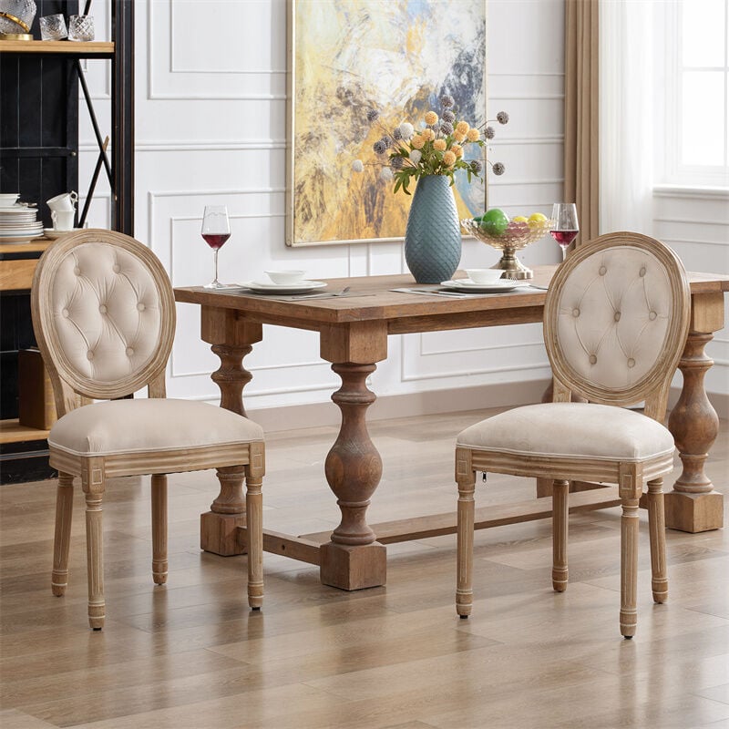 Set mit 2 Medaillon-Stühlen, mit getufteten Knöpfen, Louis-XVI-Stil, Beine  aus Massivholz, Sitz aus Samt, 95 x 60 x 50 cm, cremefarben