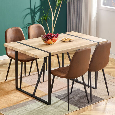 Set von 4 Esszimmerstühlen - Stuhl im skandinavischen Vintage-Stil  Sitzfläche aus Kunstwildleder mit schwarzen Stahlbeinen - Braun