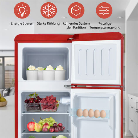 Kühlschrank im Retro-Stil. Kühl-Gefrierkombination, 105.5 cm hoch, 41 cm  breit, zweitürig, mit einem Gesamtvolumen