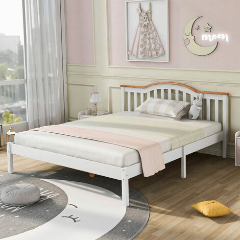 Fortuna lai Doppelbett mit Kopfteil und Lattenrost, Kiefer Bettrahmen, geeignet für Kinderbett Gästebett, weiß, 205*146*78cm