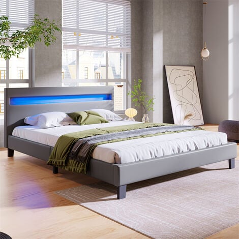 Fortuna lai, Polsterbett mit LED Beleuchtung,Doppelbett 140X200cm,modernes Bettgestell beleuchtetes Kopfteil in verschiedenen Farben,passt in jedes…