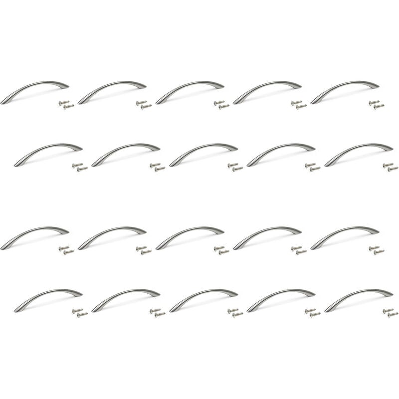 Emuca Lot de 20 poignées pour meubles Bombay, L160mm, entraxe 128mm, Zamak, Nickel satiné