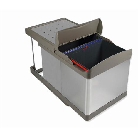 Emuca – Poubelle automatique 8906865 32L – 2 compartiments – Plastique et acier inoxydable – Système d'extraction automatique – Dimensions 366x343x477mm