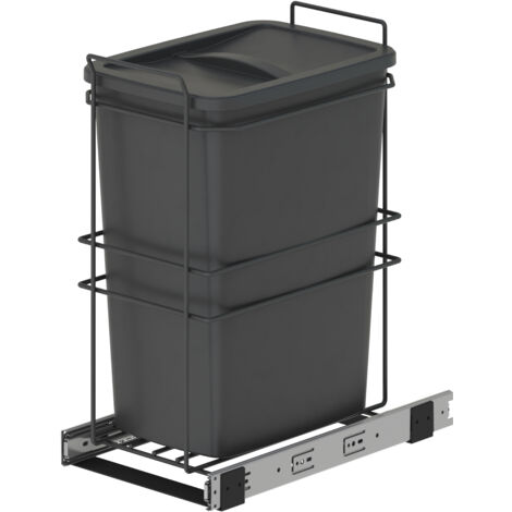 Emuca – Poubelle de recyclage 35 L – Fixation par le bas – Extraction manuelle – Acier et plastique gris anthracite – Pour cuisine