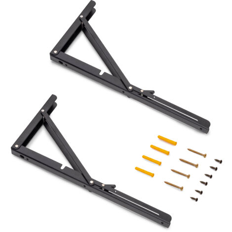 Emuca – Supports pliants pour étagères murales – Longueur 403mm – Acier peint noir – Charge maximale 60kg – Installation facile avec vis fournies