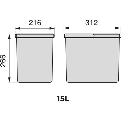 Emuca Kit de bacs de tri sélectif pour tiroirs de cuisine Recycle hauteur 266mm, 2x15litres, Plastique gris antracite