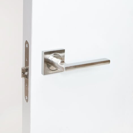 Emuca Lot de 5 poignées Perth pour portes intérieures, avec rosace 50x50mm, Aluminium et Zamak, Nickel satiné