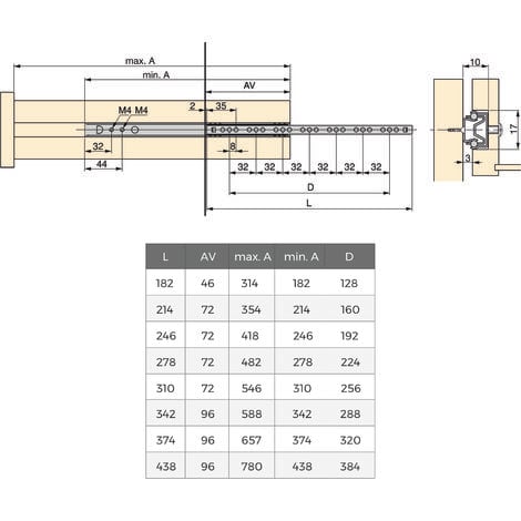 Emuca Lot de 5 jeux de Coulisses pour tiroirs, roulement à billes, hauteur 17mm, profondeur 310mm, sortie partiel, Zingué