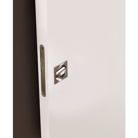 Emuca Kit de serrure à pêne carré pour porte coulissante, Acier, Nickel satiné