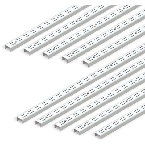 Emuca Lot de 10 profilés de montage mural Jagmet à double rainure avec un pas de 32mm, longueur 951mm, Acier, Peint en blanc