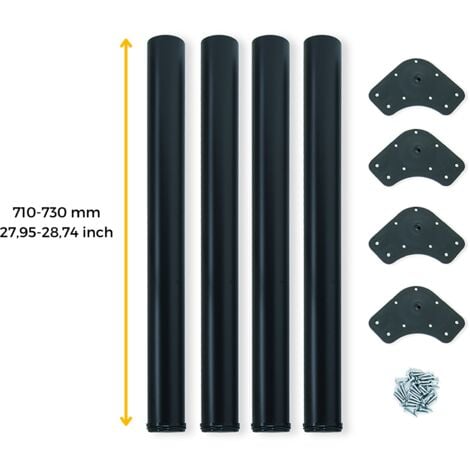 Emuca Lot de 4 pieds de table, diamètre 60mm, H 710mm, Acier, Peint en noir