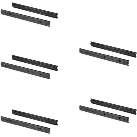 Emuca – Lot de 5 coulisses à billes pour tiroirs – Sortie totale – Acier zingué noir – Hauteur 45mm – Profondeur 350mm – Charge 30kg