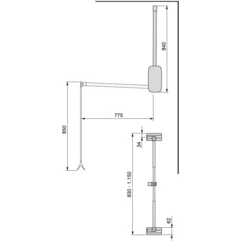 Emuca Penderie rabattable pour armoire Sling, 830 - 1150, Titane   , Acier et Plastique.