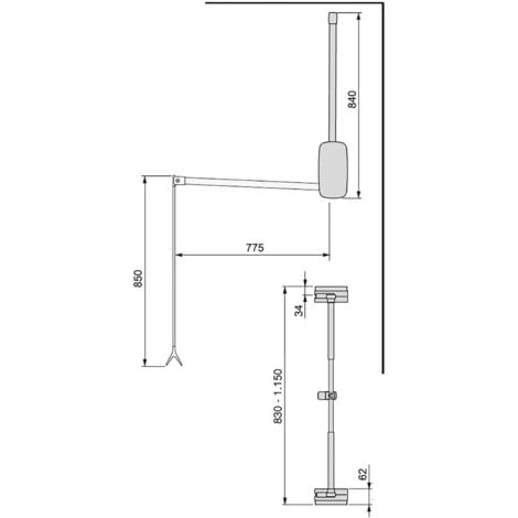 Emuca Penderie rabattable pour armoire Sling, 830 - 1150, Titane   , Acier et Plastique.