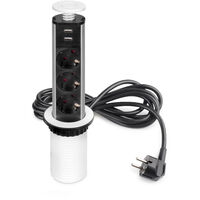 Emuca – Multi-connecteur élevable rétractable – 3 prises Schuko 3500W – 2 USB 5V DC – Installation facile sans outils – Pour meubles cuisine et bureau