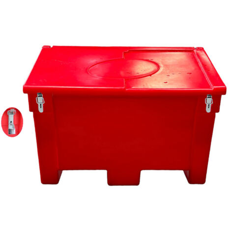 Bac à sable incendie/ à sel de déneigement 200l + grenouillères + cadenas (1/2)