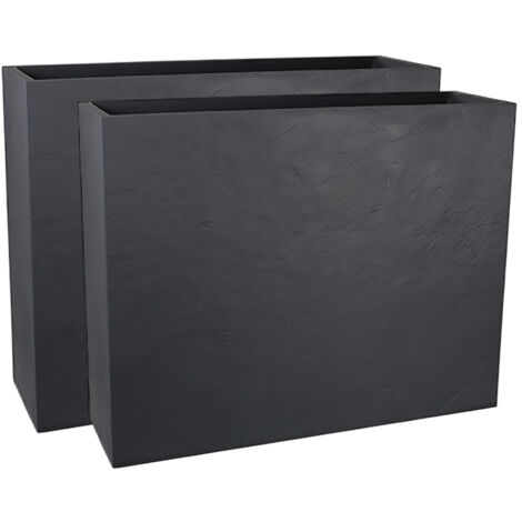 EDA – Jardinière rectangulaire en plastique apparence pierre 63L – Longueur 99.5 cm – Hauteur 78.5 cm – Lot de 2 jardinières - 63l-lot (1/4)