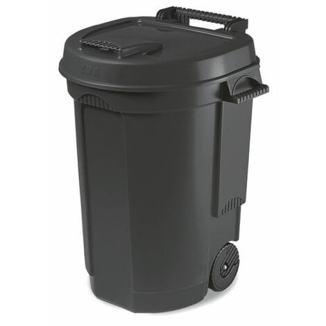 Poubelle d'extérieur 110L en plastique résistant – Roulettes robustes pour déplacement facile – Couleur noire – Grande capacité pour déchets – Bigbuy