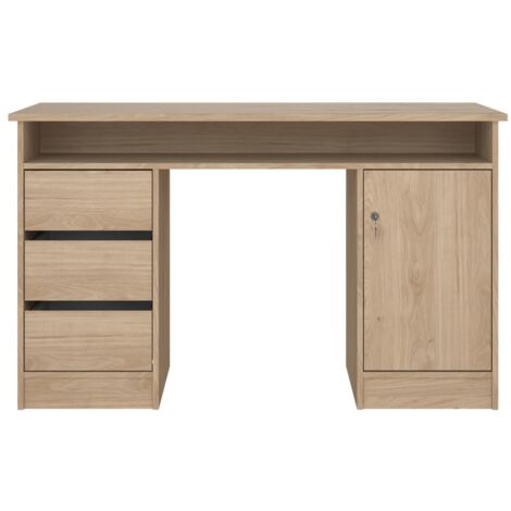 FunctionPlus Schreibtisch mit Schloss 1 Tür 3 Schubladen Nussbaum dekor. (1/5)