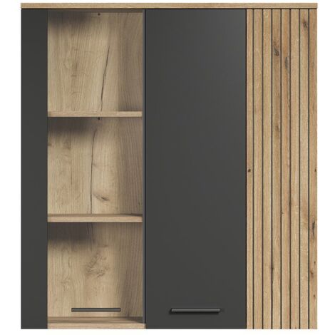 Esteban Vitrinenschrank Wandschrank grau, Eiche dekor. (1/5)