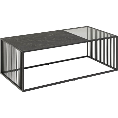 Strington Couchtisch 120x60 cm Glas, rauchfarbenen, schwarz Marmor dekor. (1/5)