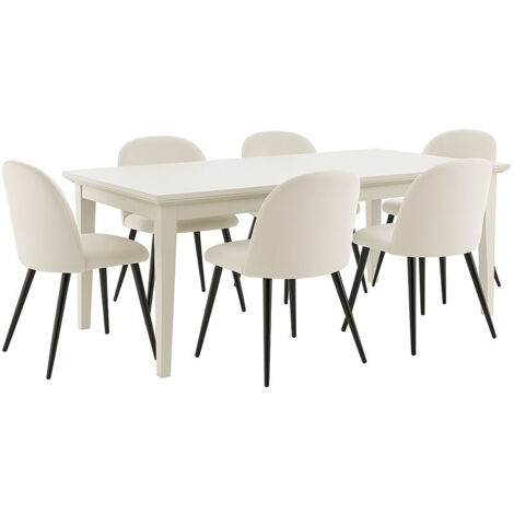 Venedig Essgruppe Tisch weiß 95x180/276 mit 2 Stk. Zusatzplatten 6 Stühlen Samt beige. (1/5)