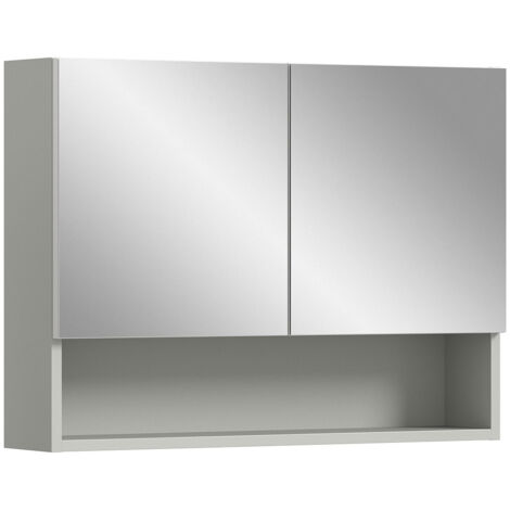 COSTWAY Spiegelschrank Badezimmer, Badezimmerspiegel Mit Ablagen Badezimmerspiegelschrank Weiss Wandschrank Mit Badspiegel Haengeschrank Mit Spiegeltuer Grau