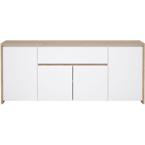 Next Sideboard 4 Türen, 1 Schublade Eichen-Dekor, weiß hochglanz. (1/5)