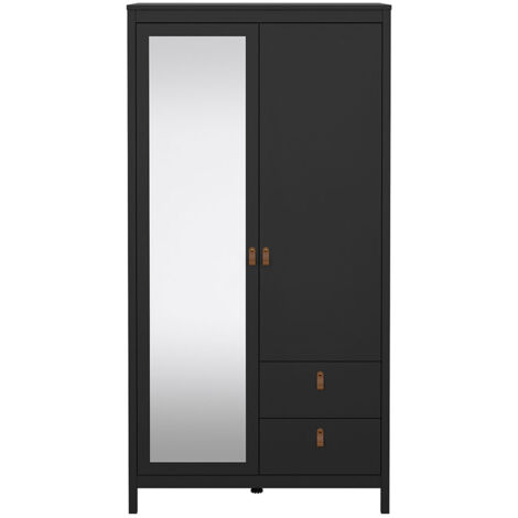 Madrid Kleiderschrank 199x103x59cm, 1 Tür, 1 Spiegeltür, 2 Schubladen matt schwarz. (1/5)
