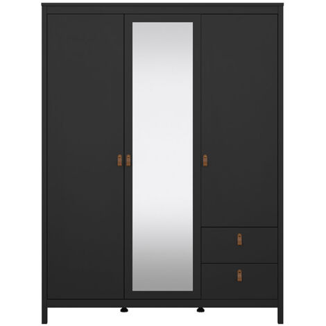 Madrid Kleiderschrank 199x150x59cm, 2 Türen, 1 Spiegeltür, 2 Schubladen matt schwarz. (1/5)