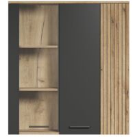 Esteban Vitrinenschrank Wandschrank grau, Eiche dekor.